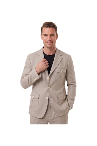 Deepsea Erkek Bej Safari Ceketli Slim Fit 2'li Takım Elbise Pileli Duble Paça Pantolon 2600723