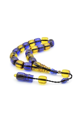 Enes Abdo İmzalı Fıçı Kesim Sarı Lacivert Sıkma Kehribar Efe Maskot Tesbih