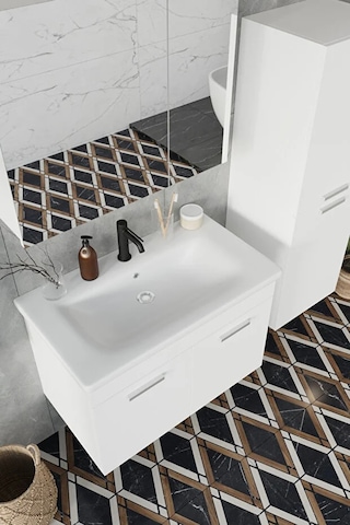 Defne 80 Cm %100 Mdf Banyo Dolabı Aynalı Dolaplı Üst Dolap Lavabo Boy Dolabı Beyaz