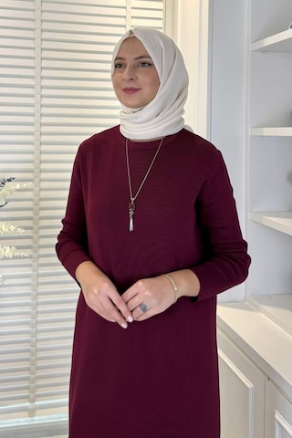 Rabia Şamlı Öykü Çelik Örme Triko Elbise Bordo Normal