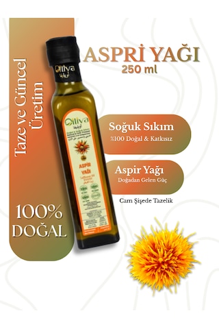 Soğuk Sıkım Aspir Yağı %100 Doğal Ve Katkısız 250 Ml Omega-6 Ve E Vitamini Kaynağı Cam Şişe Sıvı Cilt Ve Saç Bakımı İçin Bitkisel Yağ