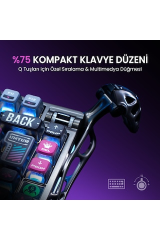 Gravastar Mercury K1 Pro Rgb Kablosuz Mekanik Gaming Klavye, Türkçe Q, Special Edition, Cyberpunk
