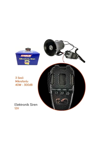 Carub 3 Sesli Mikrofonlu Megafonlu 12V Polis Sireni 300 Db