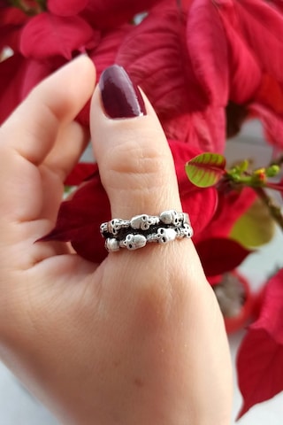 Antik Gümüş Kaplama Kurukafalar Şekilli El Yapımı Ayarlanabilir Yüzük