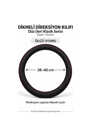 Trobus Land Rover Range Rover 2013-2023 Dikmeli Direksiyon Kılıfı Düz Deri Klasik Siyah Kırmızı