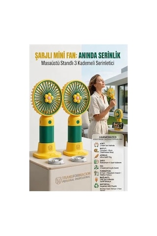 2 Adet Şarjlı Mini El Fanı Taşınabilir Masaüstü Vantilatör Max 4 Saat 723211