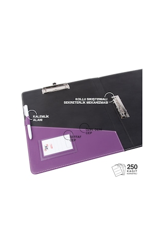 Evrak Sunum Tanıtım Firma Klasörü Sekreterlik A4 150 Yaprak Kapasiteli Ring Binder File Vegan 26,5x32 Cm. Lila
