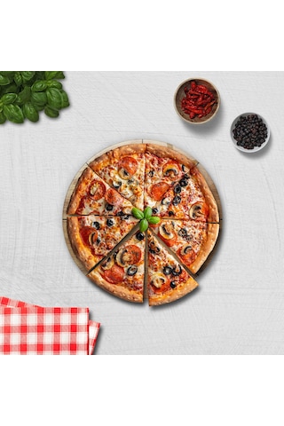 Decorita Mottolu Pizza Servis Tabağı|Ahşap Görünüm|Çap32cm