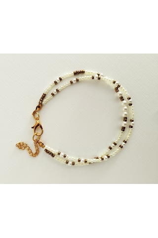 B214 İnci Boncuklu İkili Bileklik Altın - Beyaz