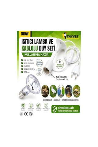 100 Watt Set / Kızılötesi / Gün Işığı Şeffaf Isıtıcı Lamba Ve Kullanıma Hazır Kablolu Duy Seti