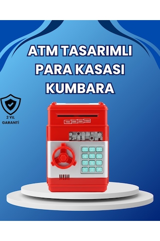 Kırmızı Atm Tasarımlı Şifreli Para Kasası Kumbara - Lisinya