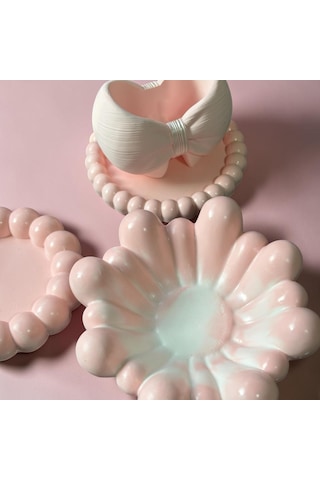 Dekoratif Pembe 4 Lü Set Takı Tab Ağı,fırçalık Organizer 4 Adet