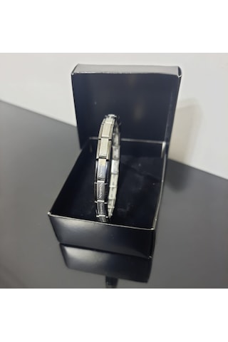 Çelik Bileklik İnce İtalyan Charm Model Unisex Erkek Kadın 3 Mm 18 Cm Ortası Gümüş Kenarı Siyah Çok Renkli
