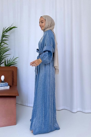 Broş Detay Elbise - Mavi