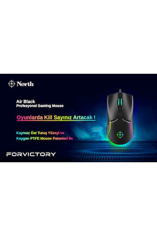 North Air Black Kablolu RGB Profesyonel Optik Oyuncu Mouse