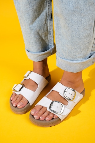 Ovesta Beyaz Süet Hakiki Deri Çift Bantlı Kadın Terlik Beyaz