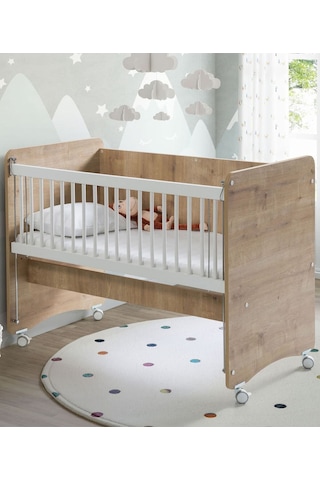 Babywhen BW1061 - Pratik Kademeli Sallanır Anne Yanı Bebek Beşik Ahşap 60x120 Ahşap