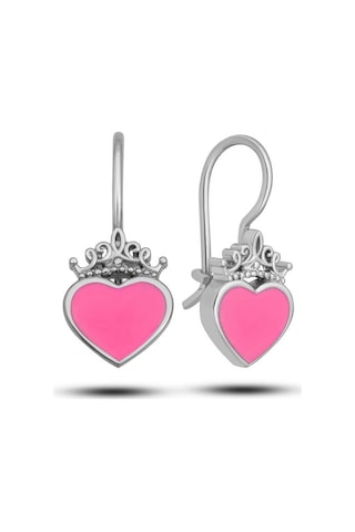 Gümüş Pembe Kalp Sallantılı Çocuk Küpe
