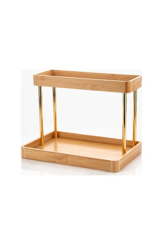 Poomy 2 Katlı Bambu Organizer Standı, Altın Renk Tezgâh Üstü Düzenleyici Raf
