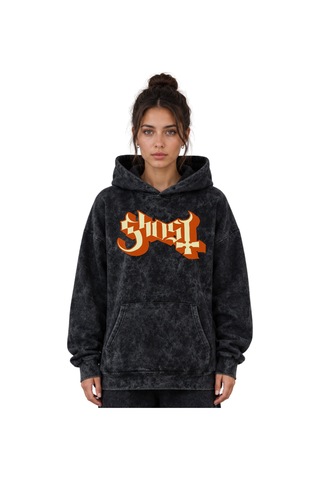Sevbano Ghost Rock Metal Müzik Grubu Baskılı Unisex Oversize Yıkamalı Hoo Siyah