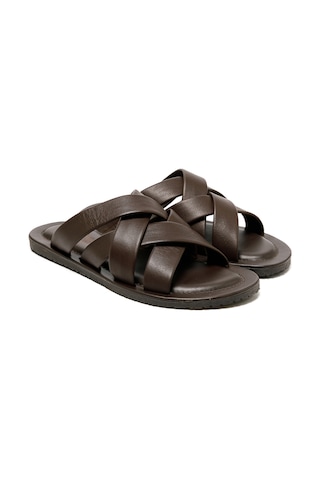 Brown Terlik Erkek M7727 The Sandals Factory Leather Upper Sandals Brown Kahverengi