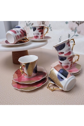 Aura Puantiyeli Türk Kahvesi Fincanı Takımı Çok Renkli