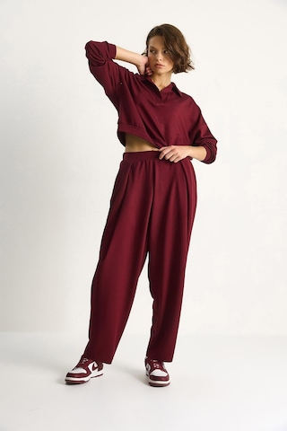 Shade Kadın Yumuşuk Dokulu Polo Yaka Kısa Sweat Şalvar Viskon Dalgıç Takım 6818 60283530 - Bordo