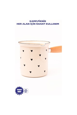 Black Cupid Emaye Ahşap Saplı Cezve 500ml-6 Kişilik