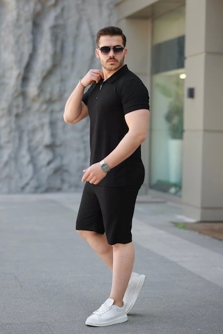Defymoda Erkek Şort Tişört Alt Üst Takım Siyah