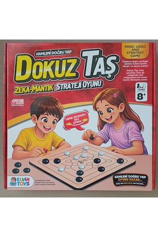 Ahşap Dokuz Taş Oyunu Kırmızı