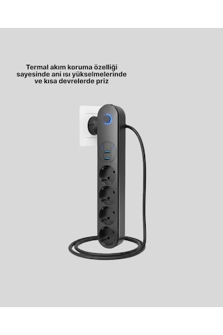 Nrzsnt Akıllı Akım Dengelemeli 4 Lü Çoklu Priz Type-c Ve Usb Çıkışlı