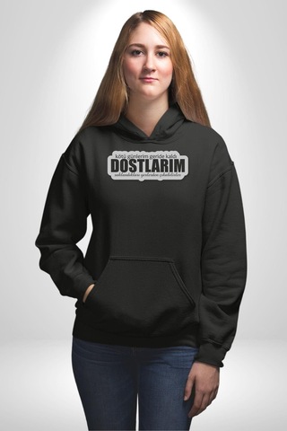 Kötü Günlerim Geride Kaldı Dostlarım Saklandıkları Yerden Çıkabilirler Yazılı Kadın Erkek Siyah Kapüşonlu Sweatshirt Hoodie Siyah