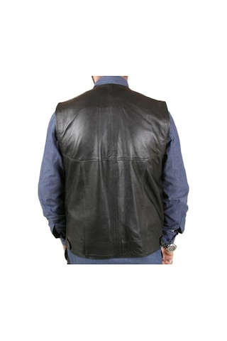 Hakiki Deri Siyah Oscar Düğmeli Erkek Deri Yelek Siyah