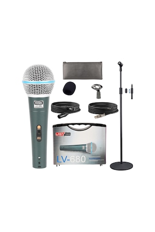Lastvoice Lv-680STM Kablolu Dinamik Mikrofon Seti (Boy Stand Cüzdan Çift Kablo Sünger Tutacak)