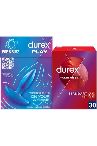 Durex Titreşimli Anal Plug Tıkaç + Durex Yakın Hisset Standart Fit İnce Prezervatif 30'lu