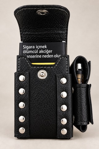 Siyah Pu Deri Çakmaklı Slim Sigara Paketi Kılıfı