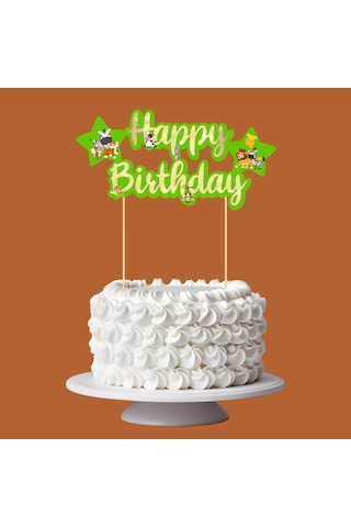 Safari Temalı Happy Birthday Kaligrafi Pasta Üstü Süs Tüm Yaşlar