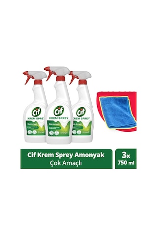Cif Krem Sprey Amonyaklı 3 x 750 ML + Mikrofiber Bez