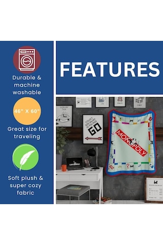 Lexroo Koleksiyon Hasbro Games Monopoly Bedding Süper Yumuşak Mikro Raschel Örtüsü Çok Renkli