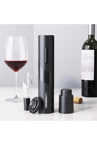 Didadodo Yeni Tasarım Şarap Şişe Açacağı Seti Plastik Elektrikli Şarap Şişe Açacağı Seti Kuru Pil Modeli Abs Şarap Şişe Açacağı + Folyo Bıçak Işıksız Siyah