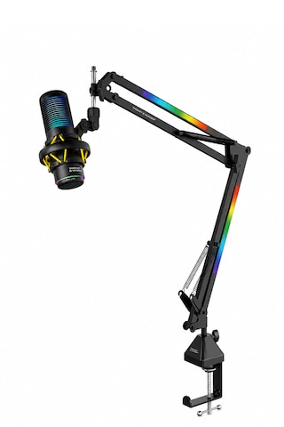 Vx320 Yayıncı Mikrofonu Ve Vx100 Stant Seti Dokunmatik Rgb Led Titreşim Önleme Çok Yönlü Kardioid