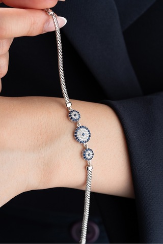 Çekirdekjewelry Gümüş Nazar Boncuklu Bileklik 925 Ayar Zirkon Taşlı Modern Kadın Takısı Gri