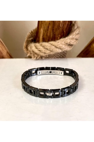 Gns Aksesuar Seramik Ve 1. Sınıf Çelik Mixli Siyah Erkek Bileklik 21 Cm Siyah