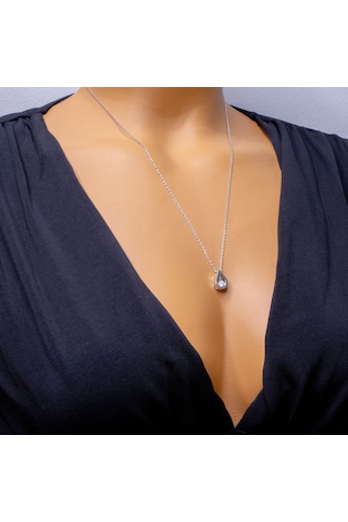 Madam Matmazel Beyaz Swarovski Tek Taş Damla Gümüş Kadın Kolye,925 Ayar Gerçek Gümüş, Hediye