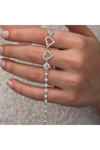 Artsmagazinmücevher Gümüş Sonsuzluk İki Kalp Kadın Bileklik