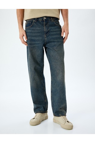 Koton Normal Bel Pamuklu Bol Baggy Jean Pantolon Petrol 5sam40038nd Petrol