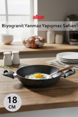 18 Cm Biyogranit Döküm Granit Yanmaz Yapışmaz Sahan Gri
