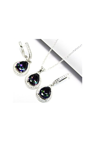 925 Ayar Gümüş Mistik Topaz Taşlı Damla Kadın Kolye