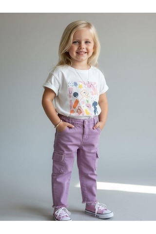 Zekids Kız Bebek Beli Lastikli Yumuşak Dokulu Pantolon-16727 Lila