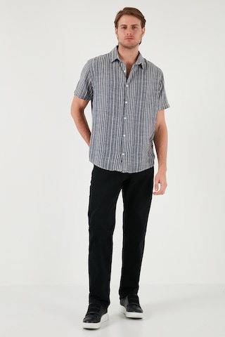 Buratti Çizgili Pamuklu Slim Fit Kısa Kollu Erkek Gömlek Cf23S116097 Siyah